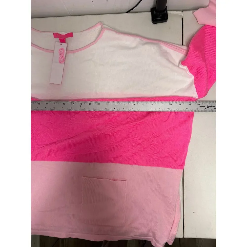 Lilly Pulitzer NWT Women's Westwood TricolorCoolmax Sweater Pink/White Size XL